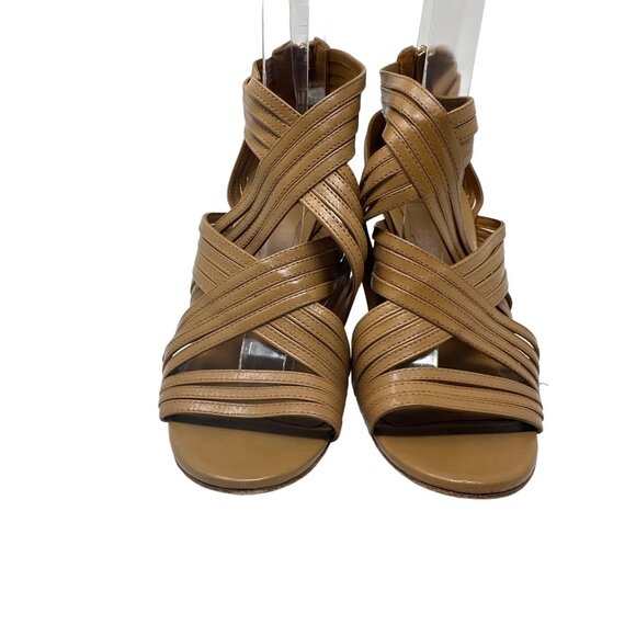Tory Burch Liv Cage Gladiator Shoes Brown Leather Zipper Heels Open Toe Size 8M - Picture 5 of 11